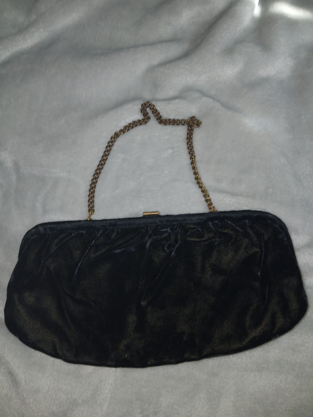 Vintage Black Velvet Clutch with Gold Chain Strap
